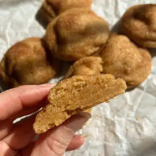 Soft center of a brown butter sugar cookie.