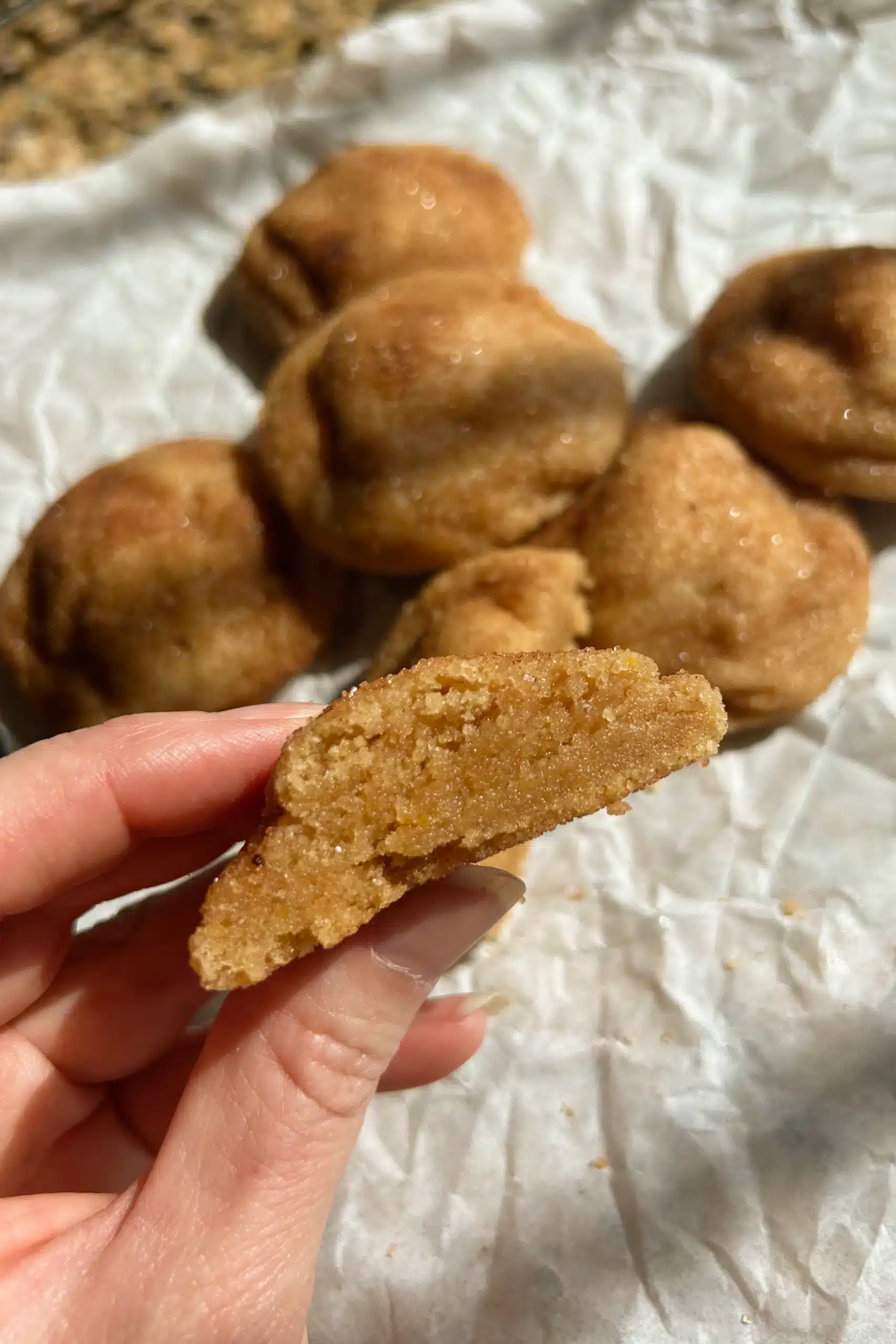 Soft center of a brown butter sugar cookie.
