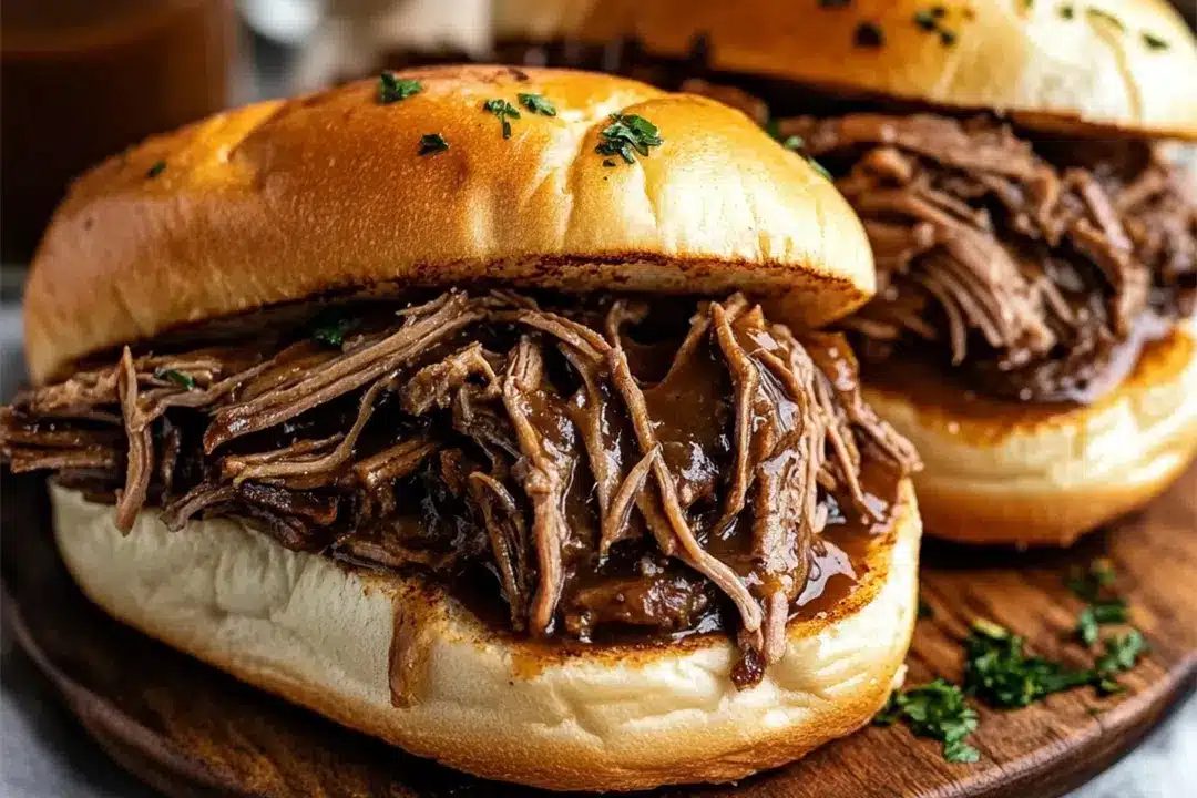 Slow cooker french dip sandwiches.