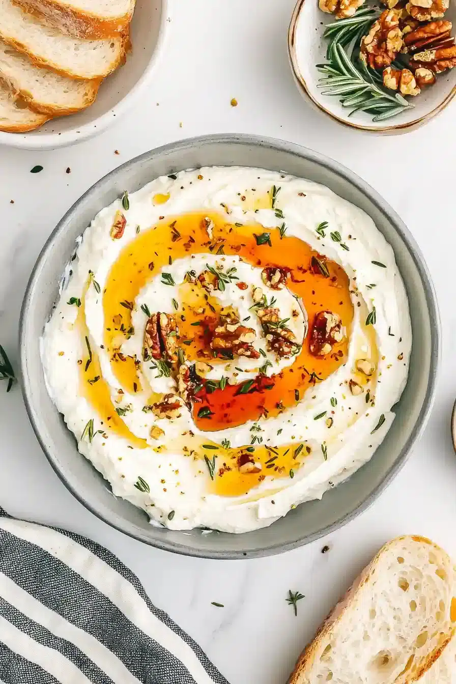 Whipped ricotta dip with hot honey.
