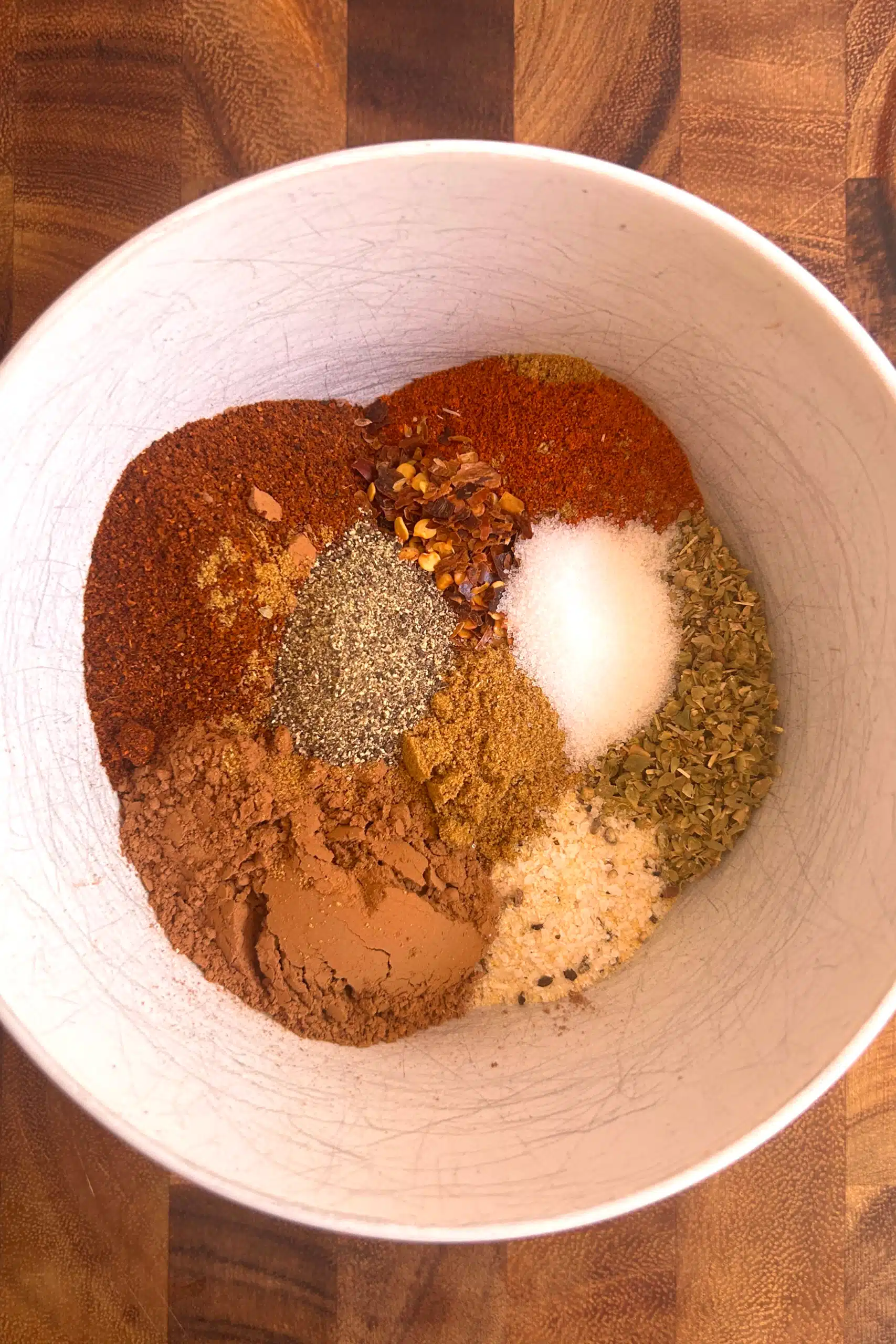 Spices in a bowl for chili.