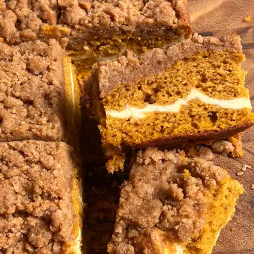 Pumpkin Cream Cheese Coffee Cake with Browned Butter Cinnamon Streusel Topping