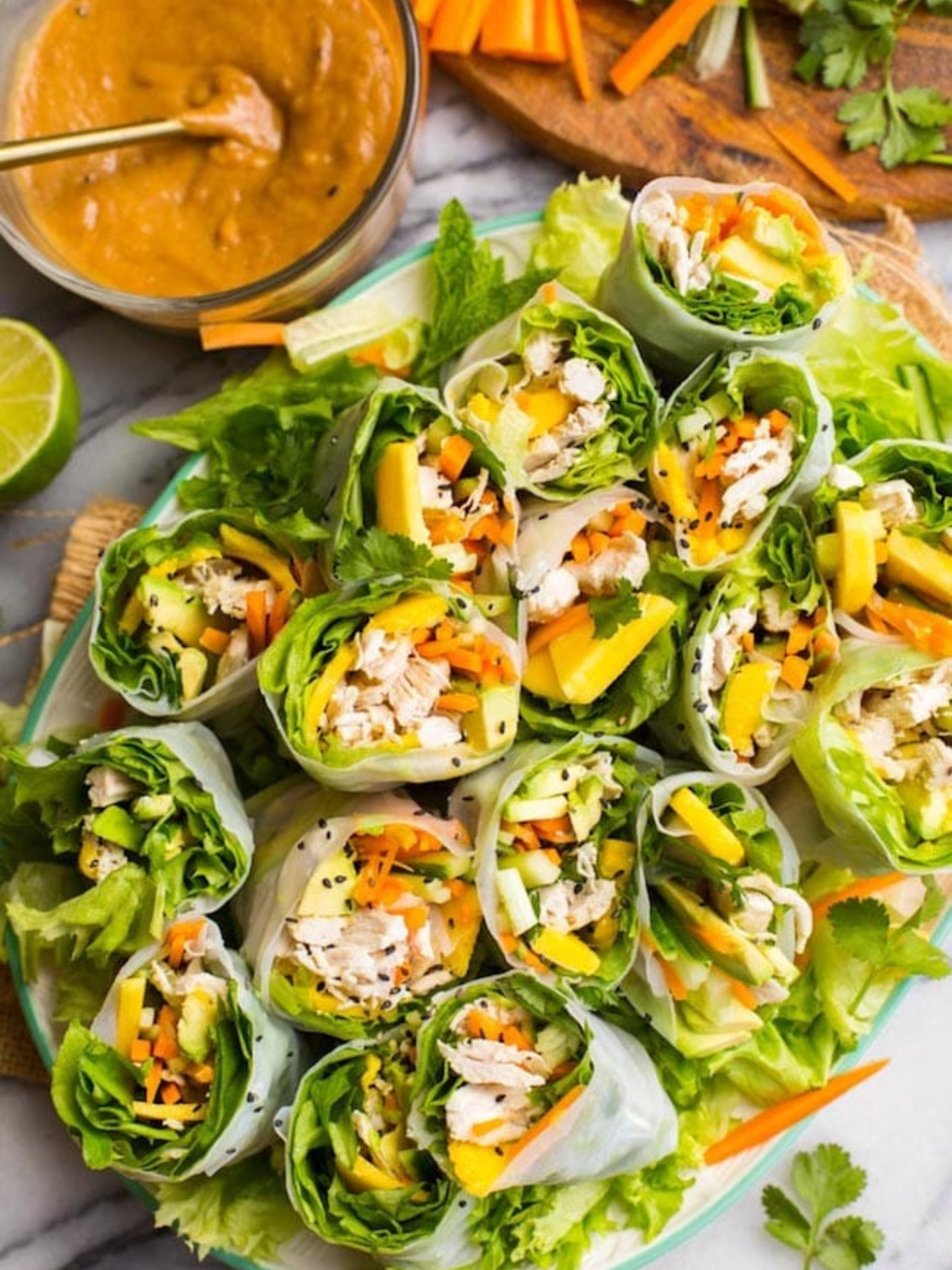 Healthy Fresh Easy Chicken Avocado Mango Summer Rolls